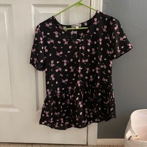 Black Flowered Long Sleeved Blouse